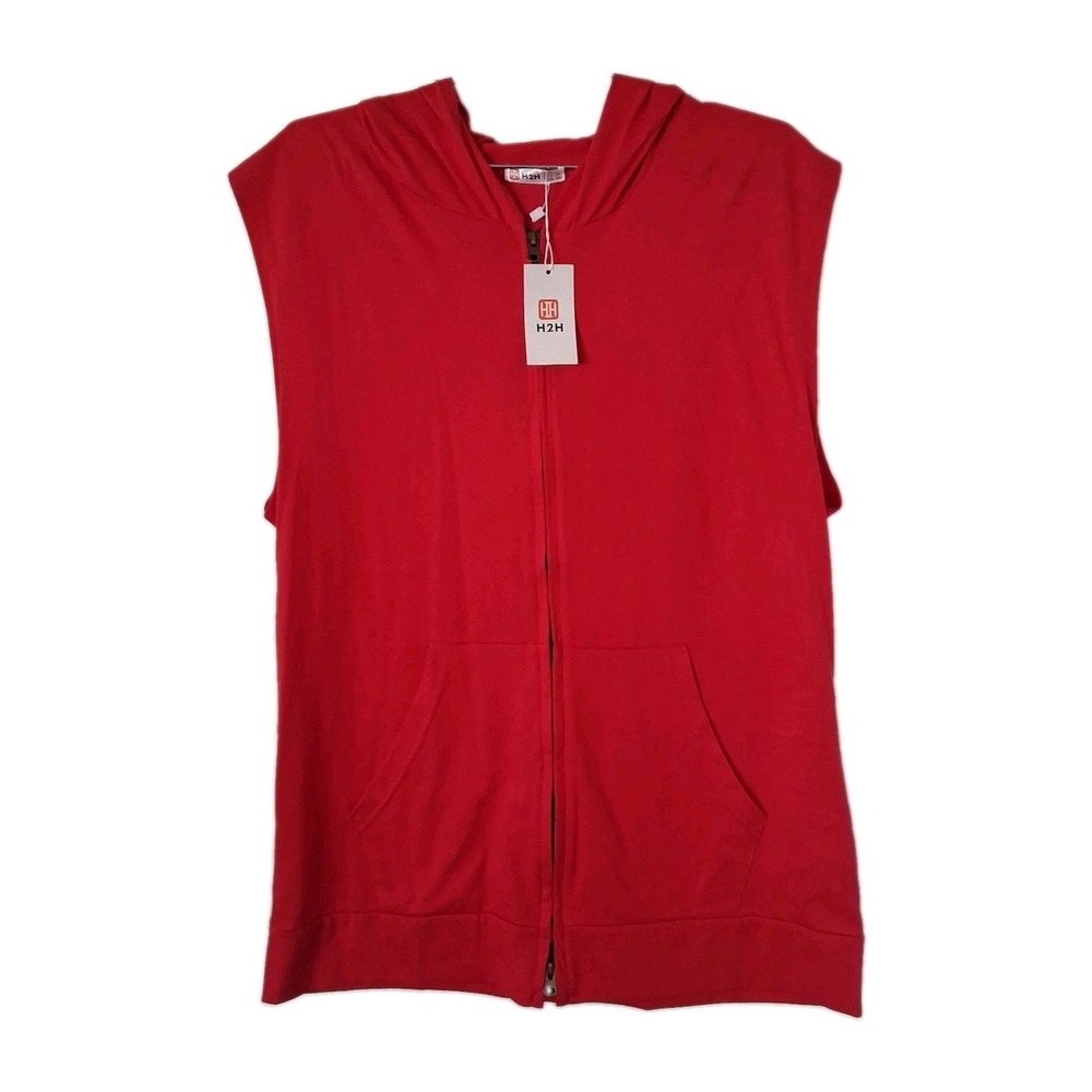 NWT H2H Utility Hooded Vest Zip Front Men's Large Red Cotton Polyester